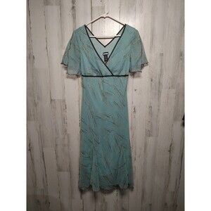 Believe Woman Light Blue Deep V-Neck Dress Size 6 Flutter Sleeve Y2K